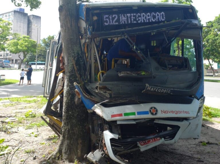 Ônibus se chocou com árvore no Centro da Capital - Foto: Reprodução