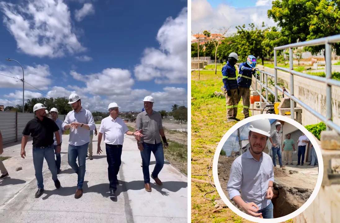 Bruno Cunha Lima vistoria andamento das obras do Parque Linear na Zona Oeste de Campina Grande