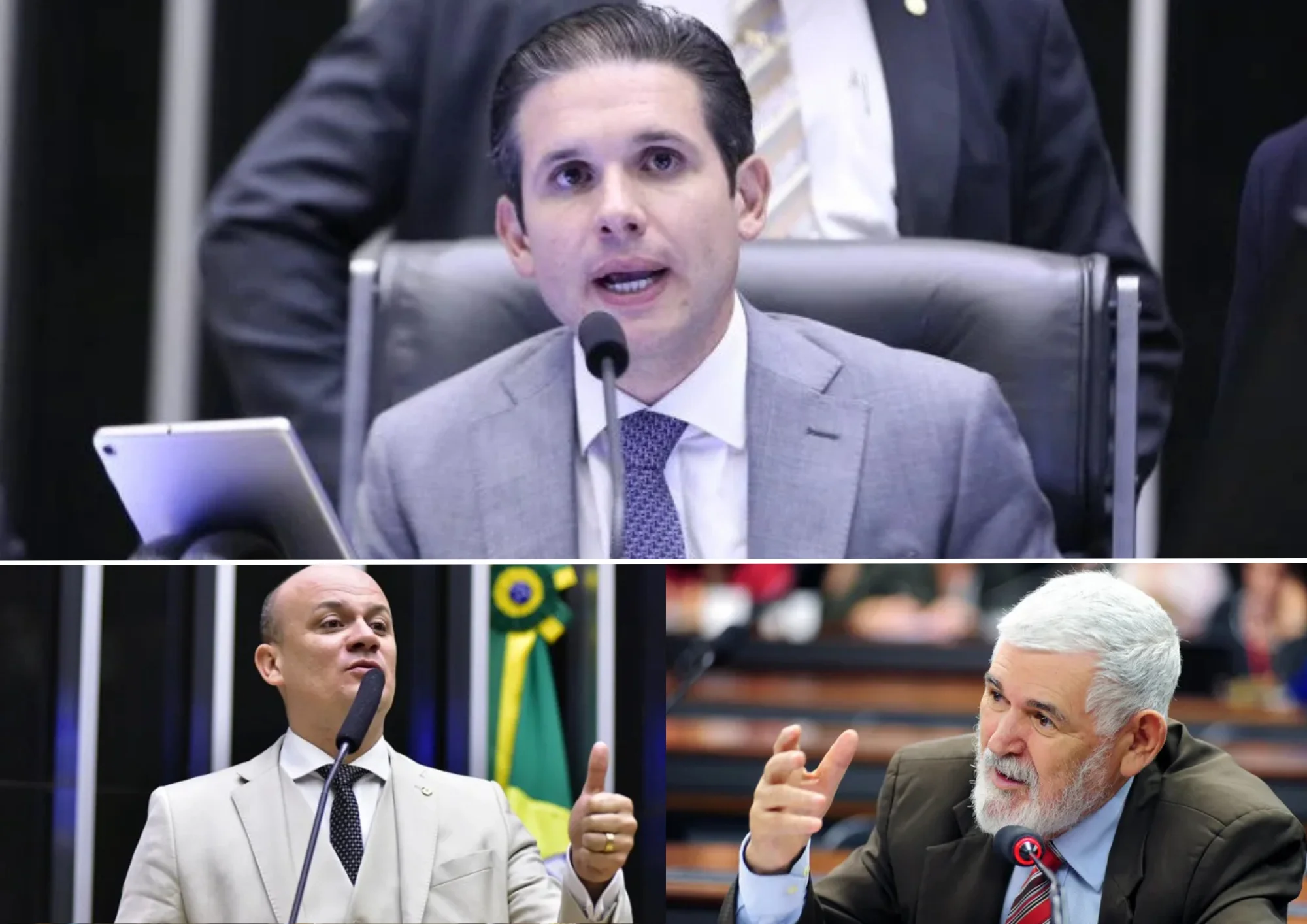 Na imagem, Hugo Motta (Republicanos), Cabo Gilberto Silva (PL) e Luiz Couto (PT)