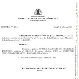 Léo Bezerra exonera secretário executivo de Serviços Urbanos e Zeladoria de João Pessoa